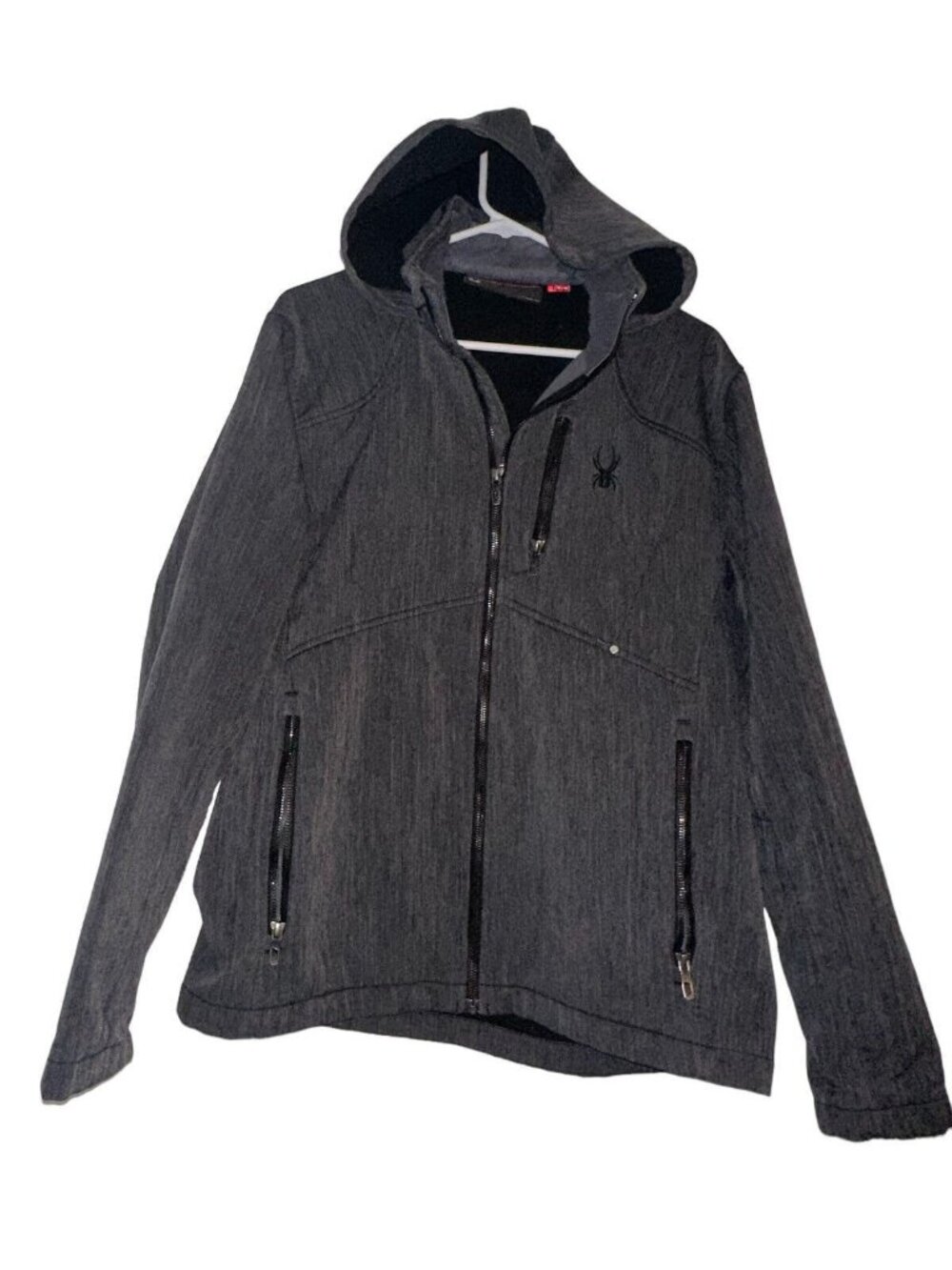 Spyder Mens Patsch Novelty Softshell Jacket Sz M Gray Hooded Zip READ